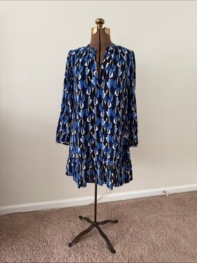 Zara Blue and White Geometric Mini Dress